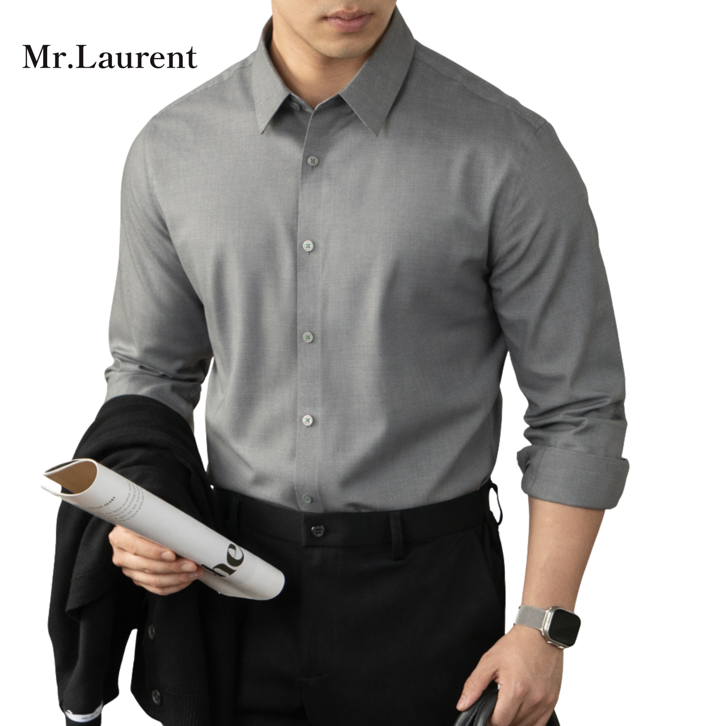 Mr.L 上質素材 ストレッチ ノンアイロン 長袖Yシャツ メンズ