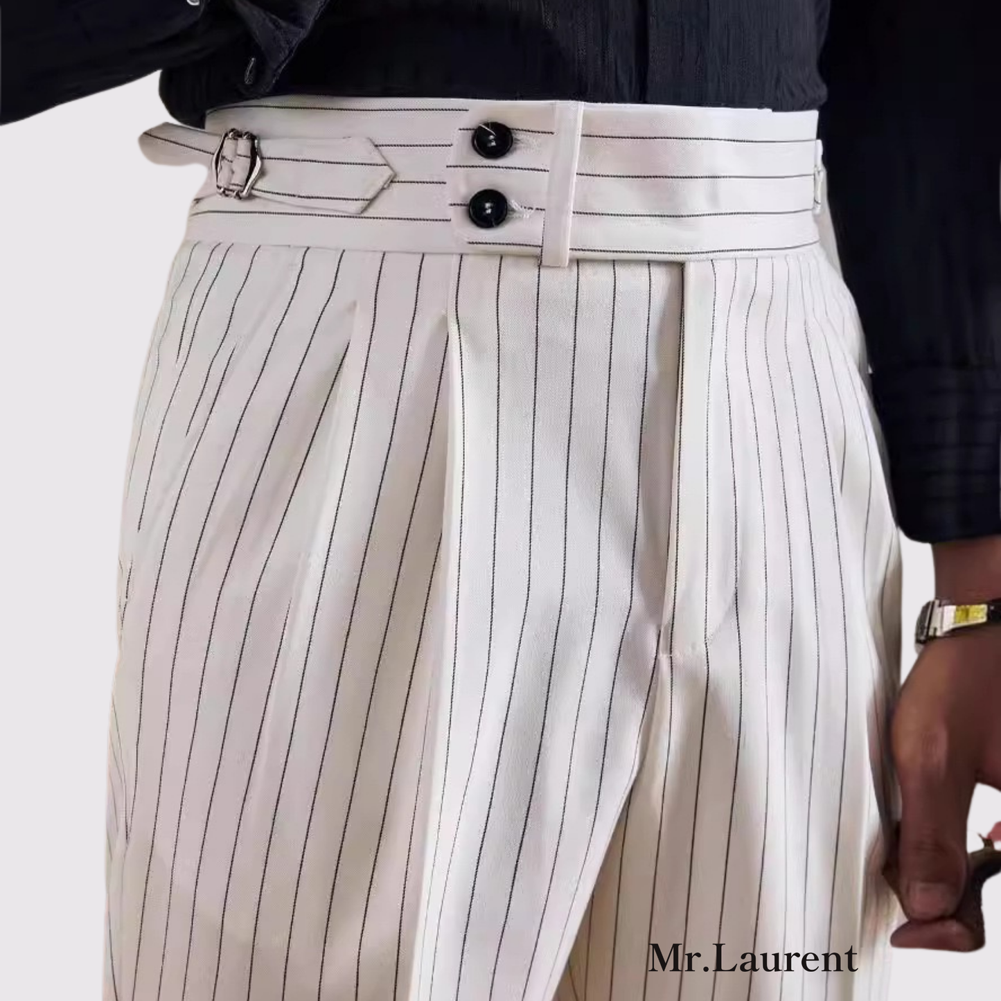 Mr.L ナポリストライプ ダブルタック ドレススラックス メンズ