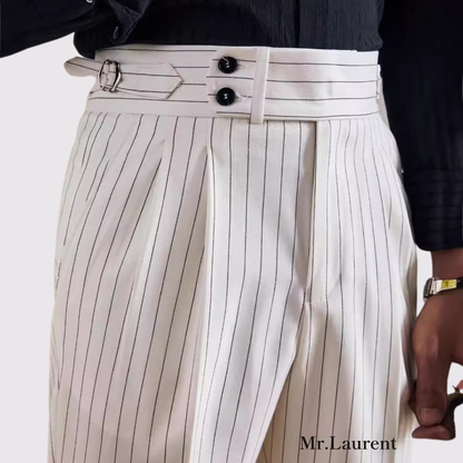 Mr.L ナポリストライプ ダブルタック ドレススラックス メンズ