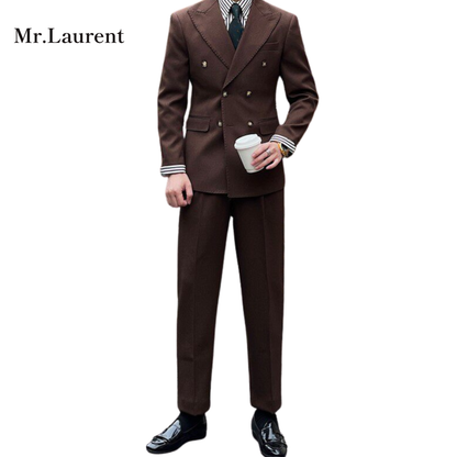 Mr.L ブリティッシュ レトロ ストライプ ダブル スーツセットアップ メンズ