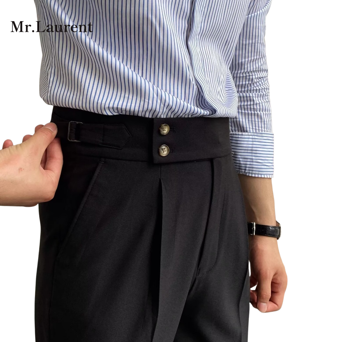 Mr.L タック入り ベルトレス イタリアン スラックスパンツ メンズ
