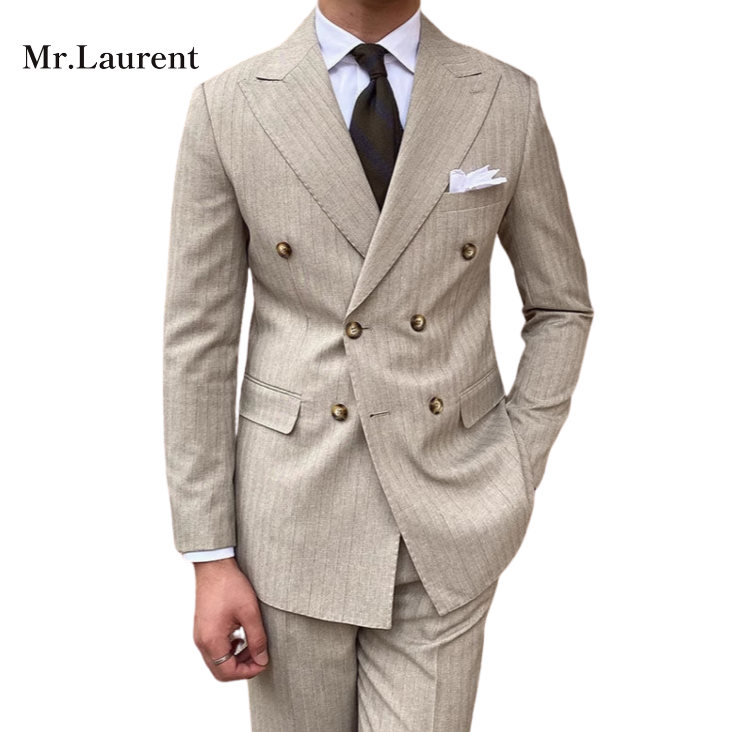 Mr.L ナポリスタイル ピークドラペル シャドーストライプ スーツセットアップ メンズ