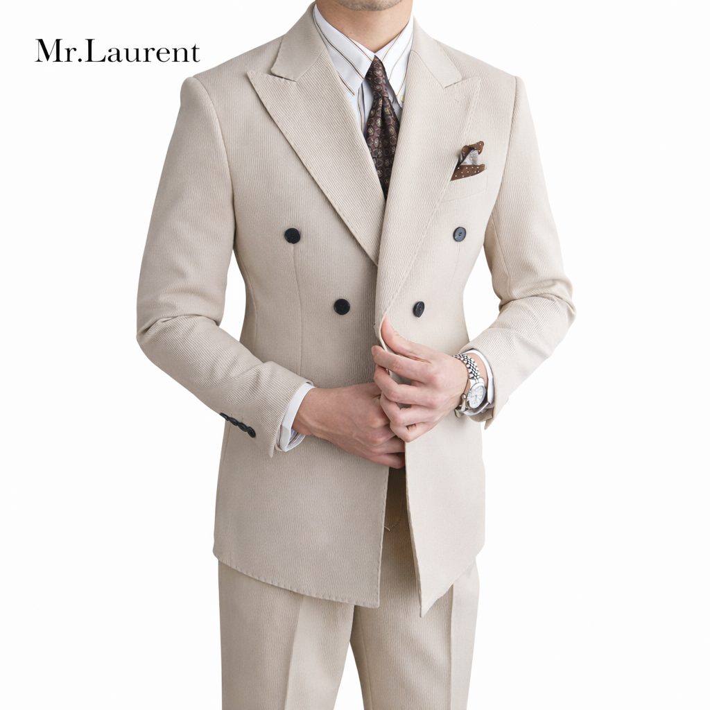 Mr.L ブリティッシュ レトロ ストライプ ダブル スーツセットアップ メンズ