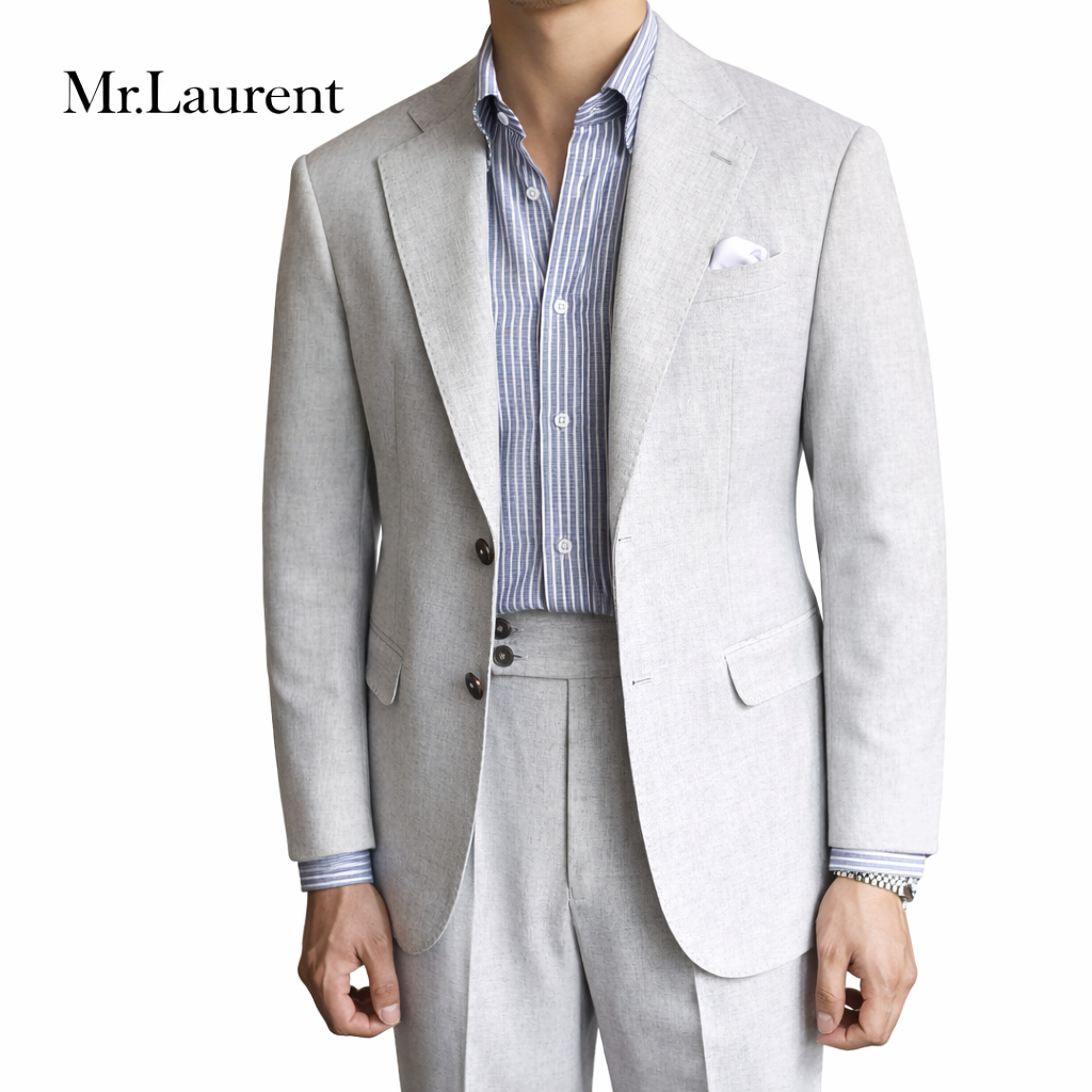 Mr.L ナポリスタイル ハンドメイド リネン混 プレミアム ストレッチジャケット セットアップ対応 メンズ イタリアンクラシック スリムフィット